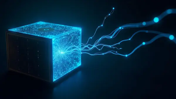 Abstract blue light revealing structure from a former black box